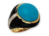 Cheryl M™ Gold Plated Sterling Silver Blk Enam Simulated Turquoise and CZ Ring