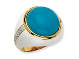 Cheryl M™ Gold Plated Sterling Silver Wht Enam Simulated Turquoise and CZ Ring