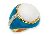 Cheryl M™ Gold Plated Sterling Silver Blue Enam Simul. Wht Agate and CZ Ring
