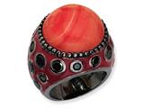 Cheryl M™ Black-plated Sterling Silver Enameled Simulated Red Coral and CZ Ring