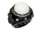 Cheryl M™ Black-plated Sterling Silver Enamel Simulated White Agate and CZ Ring