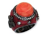 Cheryl M™ Black-plated Sterling Silver Enamel Simulated Red Coral and CZ Ring