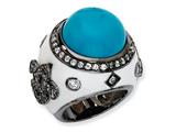Cheryl M™ Black-plated Sterling Silver Enamel Simulated Turquoise and CZ Ring