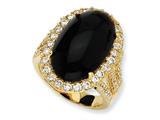 Cheryl M™ Gold Plated Sterling Silver Simulated Onyx Cabochon and CZ Ring