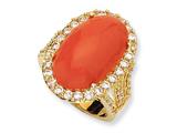 Cheryl M™ Gold Plated Sterling Silver Simulated Red Coral Cabochon and CZ Ring