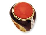 Cheryl M™ Gold Plated Sterling Silver Brn Enam Simulated Red Coral and CZ Ring