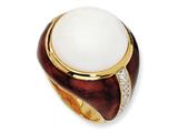 Cheryl M™ Gold Plated Sterling Silver Brn Enam Simulated Wht Agate and CZ Ring