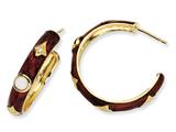 Cheryl M™ Gold Plated Sterling Silver Enam Simul. Wht Agate/CZ Hoop Earrings
