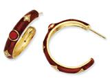Cheryl M™ Gold Plated Sterling Silver Enam Simul. Red Coral/CZ Hoop Earrings