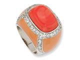 Cheryl M™ Sterling Silver Enameled Simulated Red Coral and CZ Ring