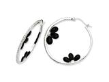 Cheryl M™ Sterling Silver Simulated Onyx Floral and CZ Hoop Earrings