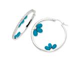 Cheryl M™ Sterling Silver Simulated Turquoise Floral and CZ Hoop Earrings