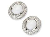 Cheryl M™ Sterling Silver Simulated White Agate and CZ Post Earrings