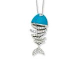 Cheryl M™ Sterling Silver Simulated Turquoise Enameled CZ Fish 18in Necklace