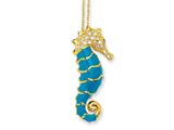 Cheryl M™ Gold Plated Sterling Silver Enameled CZ Seahorse 18in Necklace