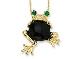 Cheryl M™ Gold Plated Sterling Silver Onyx and Simulated Emerald Frog 18in Necklace