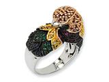 Cheryl M™ Sterling Silver CZ and Sim. Emerald Parrot Ring