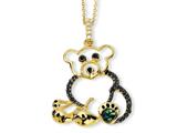 Cheryl M™ Gold Plated Sterling Silver Black Enameled CZ Teddy Bear 18in Necklace