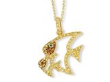 Cheryl M™ Gold Plated Sterling Silver Enamel CZ and Sim.Emerald Fish 18in Necklace