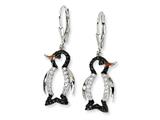 Cheryl M™ Sterling Silver Enameled Blk and Wht CZ Penguin Leverback Earrings