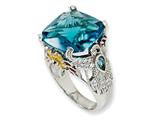 Cheryl M™ Sterling Silver Enameled Simulated Blue Topaz/CZ Hummingbird Ring