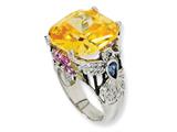 Cheryl M™ Sterling Silver Enameled Canary CZ Hummingbird Ring