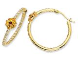Cheryl M™ Gold Plated Sterling Silver Sim.Ruby and Yell/Wht CZ Hoop Earrings
