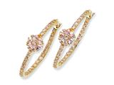 Cheryl M™ Gold Plated Sterling Silver Pink CZ Floral Hoop Earrings