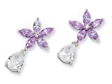 Cheryl M™ Sterling Silver Lavender/White CZ Floral Dangle Post Earrings