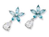 Cheryl M™ Sterling Silver Simulated Aquamarine/CZ Floral Dangle Post Earrings