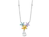Cheryl M™ Sterling Silver Simulated Aquamarine/Multi CZ Floral 18in Necklace