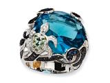 Cheryl M™ Sterling Silver CZ and Simulated Blue Topaz Turtle Ring