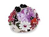 Cheryl M™ Sterling Silver Enameled Lavender CZ Flower Ring