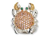 Cheryl M™ Sterling Silver CZ and Sim. Emerald Crab Ring
