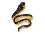 Cheryl M™ Gold Plated Sterling Silver Satin Blk CZ/Sim. Emerald Snake Ring