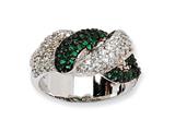 Cheryl M™ Sterling Silver CZ and Sim. Emerald Twin Snakes Ring