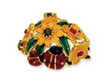 Cheryl M™ Gold Plated Sterling Silver Enameled Olive CZ Floral/Ladybug Ring