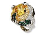 Cheryl M™ Sterling Silver Canary CZ and Glass Snake Ring