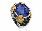 Cheryl M™ Sterling Silver Purple Glass and CZ Fish Ring