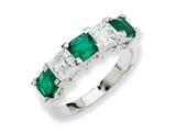 Cheryl M™ Sterling Silver Asscher-cut Simulated Emerald/CZ 5-stone Ring