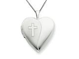 925 Sterling Silver 20mm with Cross Design Heart Locket - Chain Included