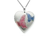 925 Sterling Silver 20mm with Enameled Butterflies Heart Locket - Chain Included