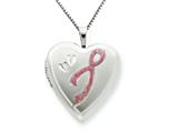 925 Sterling Silver 20mm Enameled Awarness Design Heart Locket - Chain Included