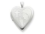 925 Sterling Silver 20mm Cross and Praying Woman Heart Locket - Chain Included