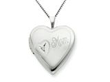 925 Sterling Silver 20mm Mom with Diamond Heart Locket - Chain Included