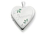 925 Sterling Silver 20mm Enameled Leaves Grandma Heart Locket - Chain Included