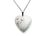 925 Sterling Silver 16mm Enameled Lily Heart Locket - Chain Included