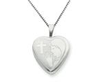 925 Sterling Silver 16mm Cross and Praying Woman Heart Locket - Chain Included