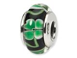 Reflections™ Sterling Silver Black with Clover Hand-blown Glass Bead / Charm
