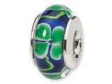 Reflections™ Sterling Silver Blue with Clover Hand-blown Glass Bead / Charm